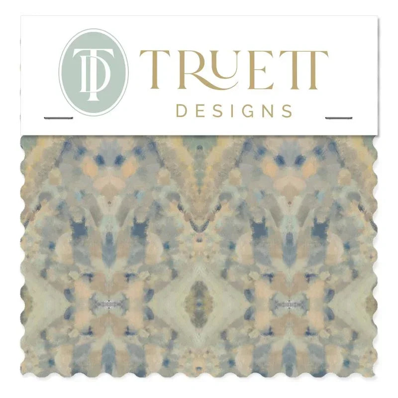 Luxury abstract fabric with layered organic movement inspired by Colorado River rock, designed for upholstery, drapery, bedding, and modern traditional interiors. Small-scale repeat with soft tonal variation and natural texture for collected luxury homes. Sustainably printed and handcrafted in England by Truett