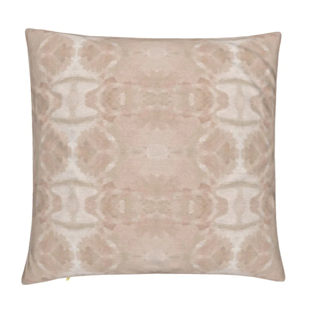 Trees Blush & Mocha Luxury Pillow by Truett Designs featuring an abstract botanical pattern inspired by oak leaves in soft blush pink and warm mocha brown. Handcrafted in England from sustainably printed designer fabric, this luxury decorative pillow adds warmth, texture, and layered elegance to sofas, beds, accent chairs, and window seats. Ideal for interior designers seeking artisan-crafted textiles, nature-inspired home décor, luxury throw pillows, and timeless accents for traditional, transitional, and