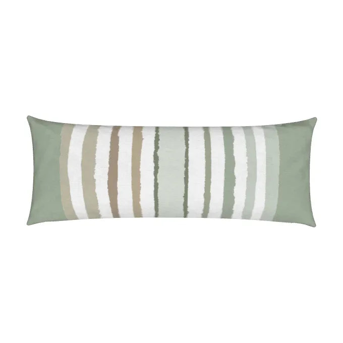 Luxury green stripe bolster pillow with bold linear pattern, handcrafted in England for contemporary and modern traditional interiors.