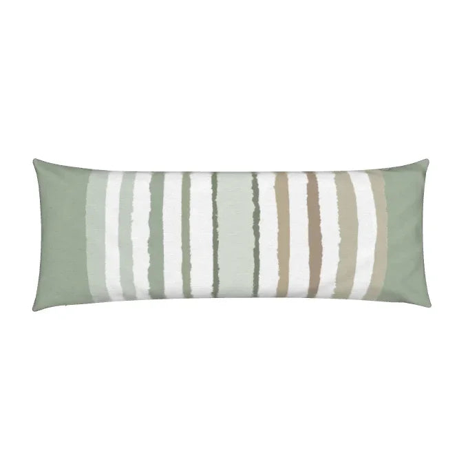 Luxury green stripe bolster pillow with bold linear pattern, handcrafted in England for contemporary and modern traditional interiors.