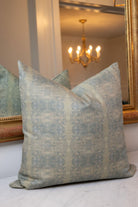 Centerpiece Rosemary luxury pillow featuring an abstract floral pattern in soft green tones, handcrafted in England for layered living rooms, bedrooms, and designer-curated interiors.