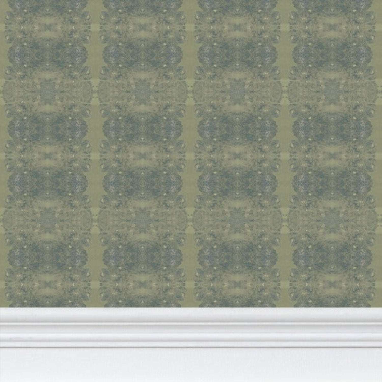 Luxury abstract wallpaper in rich rosemary green tones with layered organic movement and artistic detail, designed for modern traditional interiors, luxury bedrooms, powder rooms, dining spaces, and collected contemporary homes. Sustainably printed in England by Truett Designs.