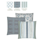 Luxury decorative pillow featuring flowing ginkgo leaf patterns in colonial blue and soft neutral tones, styled for a layered modern traditional interior.