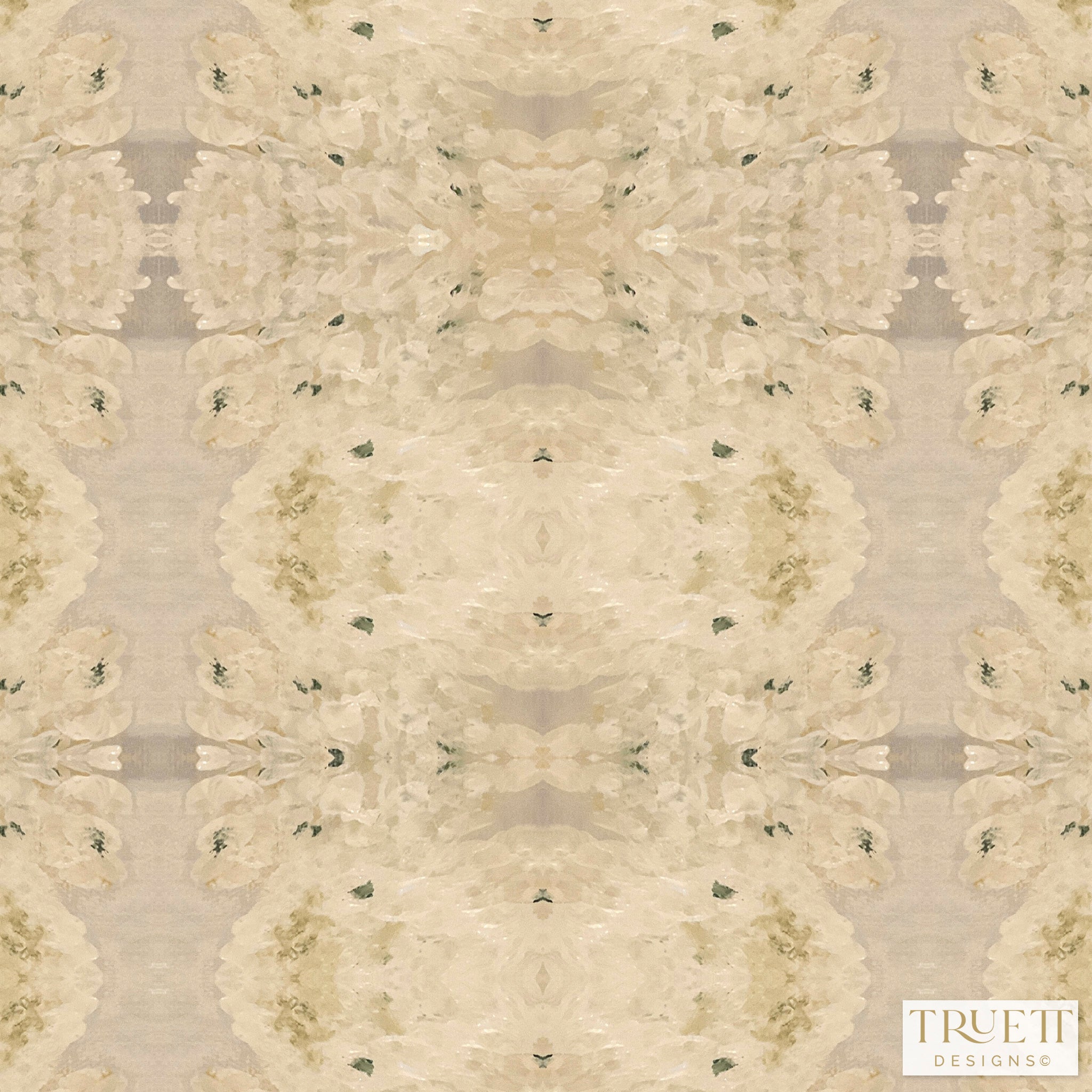Centerpiece White Hydrangea Luxury Wallpaper by Truett Designs featuring a hydrangea pattern in creamy white, soft ivory, and subtle olive green tones. Sustainably printed in England, this designer floral wallpaper adds depth, texture, and timeless elegance to bedrooms, living rooms, dining rooms, and entryways. A favorite among interior designers for luxury residential interiors, it pairs beautifully with natural linens, tailored upholstery, antiques, and warm wood finishes.