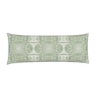Luxury jade green abstract bolster pillow with painterly organic design, handcrafted in England for contemporary and modern traditional interiors.