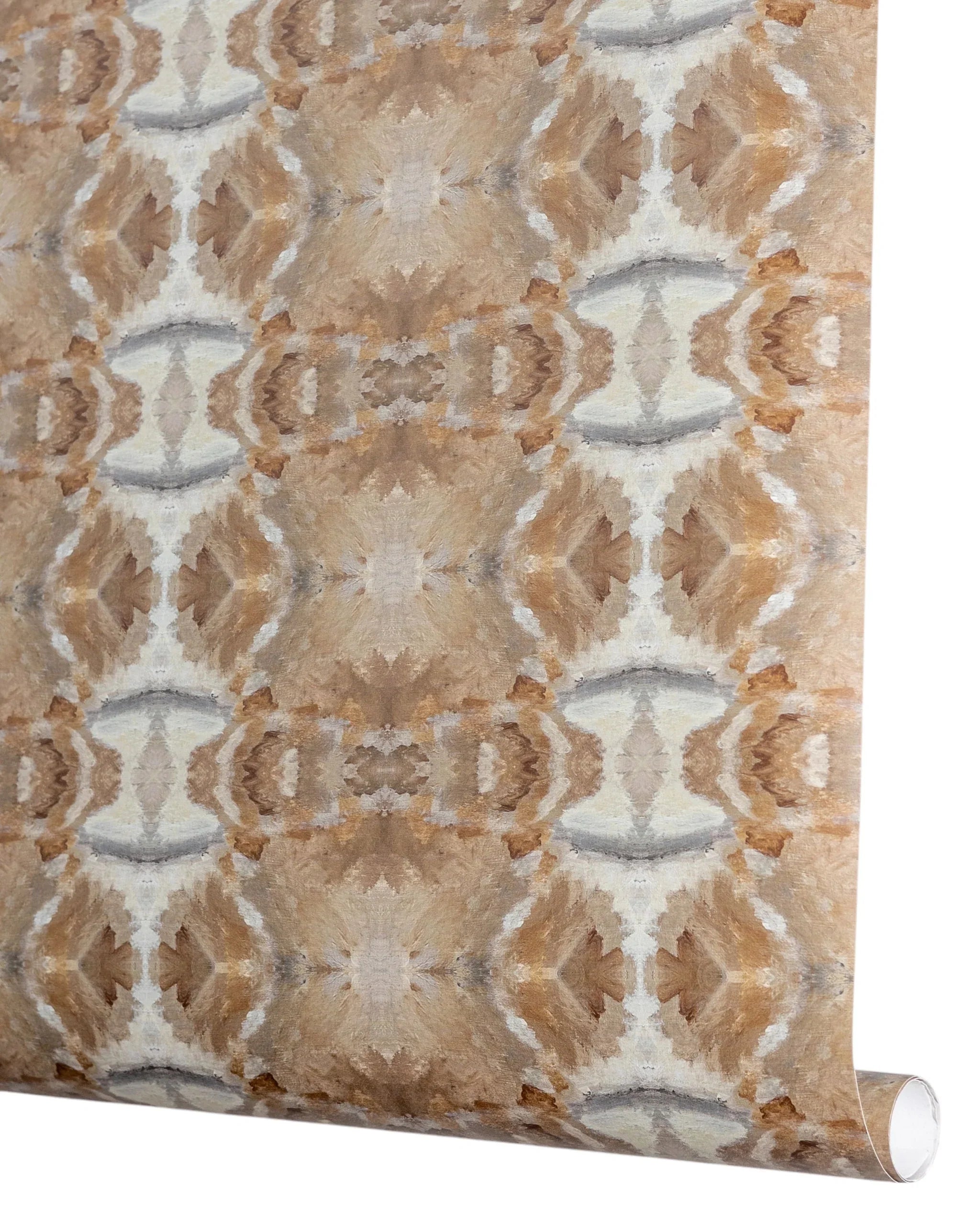 Luxury cognac brown abstract wallpaper with painterly organic movement and linear lines inspired by live oak trees, designed for contemporary and modern traditional interiors.