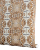 Luxury cognac brown abstract wallpaper with painterly organic movement and linear lines inspired by live oak trees, designed for contemporary and modern traditional interiors.