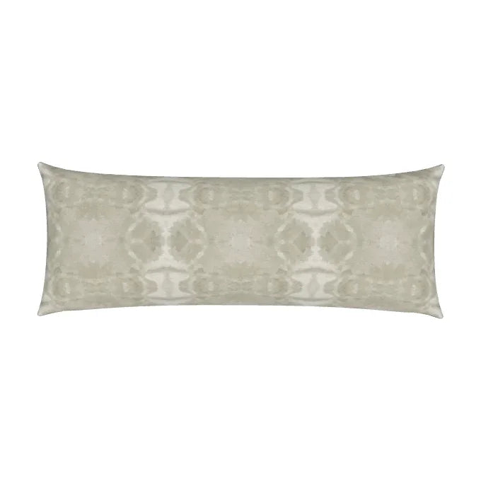 Trees Putty Luxury Bolster Pillow by Truett Designs featuring an abstract botanical pattern inspired by oak leaves in soft putty and warm neutral tones. Handcrafted in England from sustainably printed designer fabric, this luxury bolster pillow adds subtle pattern, organic texture, and timeless elegance to beds, sofas, window seats, and custom interiors. Ideal for interior designers seeking artisan-crafted decorative pillows, neutral home décor, luxury textiles, and sophisticated layering pieces for traditi