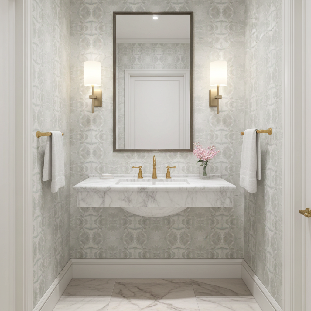 Luxury abstract neutral wallpaper in soft putty tones with layered organic movement inspired by live oak trees, designed for modern traditional interiors, luxury bedrooms, powder rooms, dining spaces, and collected contemporary homes. Sustainably printed in England by Truett Designs.