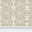luxury abstract neutral wallpaper in soft putty tones with layered organic movement inspired by live oak trees, designed for modern traditional interiors, luxury bedrooms, powder rooms, dining spaces, and collected contemporary homes. Sustainably printed in England by Truett Designs.