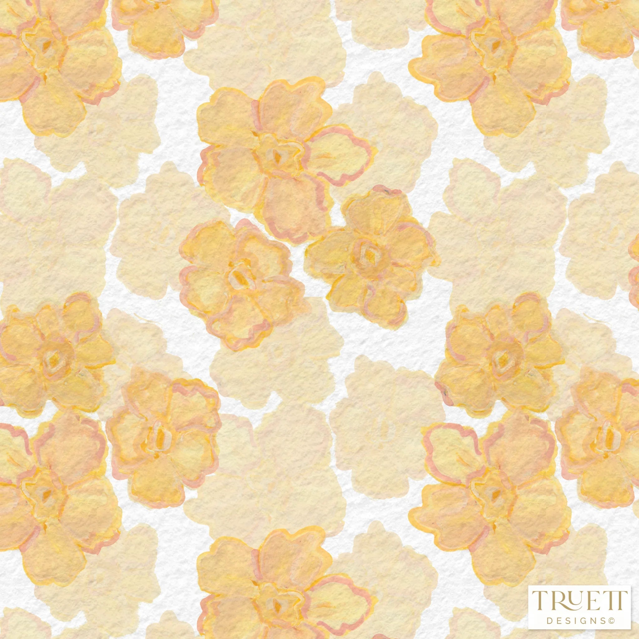 Luxury yellow floral wallpaper featuring the Trois Fleurs pattern, a non-directional botanical design ideal for walls, ceilings, breakfast rooms, powder rooms, and modern traditional interiors.
