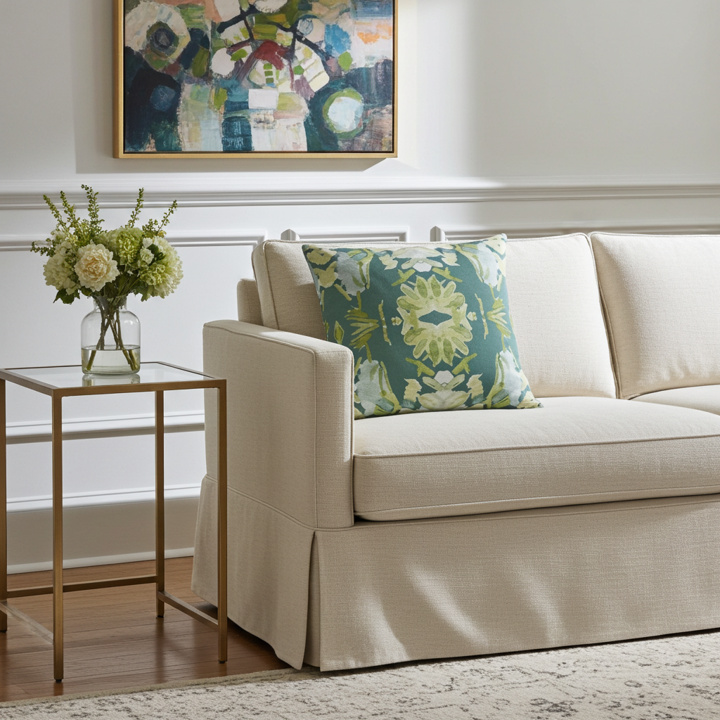 Wildflowers I Dark Green luxury pillow featuring a large-scale abstract floral pattern in rich green tones, handcrafted in England for layered designer interiors, luxury living rooms, and thoughtfully curated home