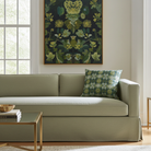 Wildflowers I Dark Green luxury pillow featuring a small repeat botanical pattern in deep green hues, ideal for modern traditional interiors, luxury living rooms, designer bedrooms, and layered home decor.