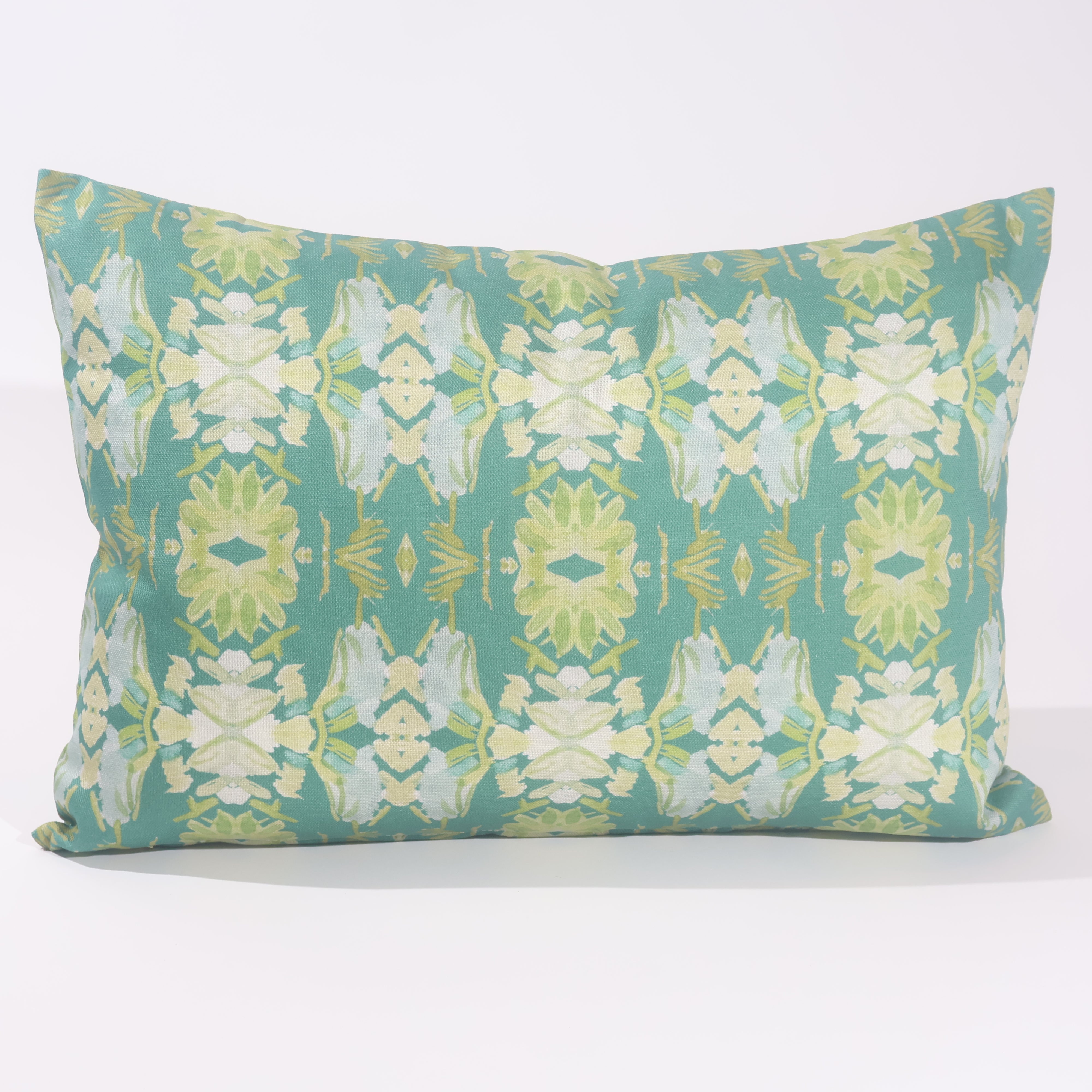 Wildflowers I Dark Green luxury pillow featuring a small repeat botanical pattern in deep green hues, ideal for modern traditional interiors, luxury living rooms, designer bedrooms, and layered home decor. 