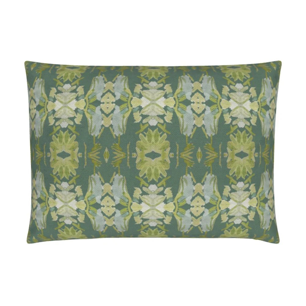 Wildflowers I Dark Green luxury pillow featuring a small repeat botanical pattern in deep green hues, ideal for modern traditional interiors, luxury living rooms, designer bedrooms, and layered home decor. 