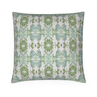 Luxury sage green and powder blue botanical pillow with large-scale floral pattern inspired by Alaska wildflowers, handcrafted in England and styled for contemporary and traditional interiors.