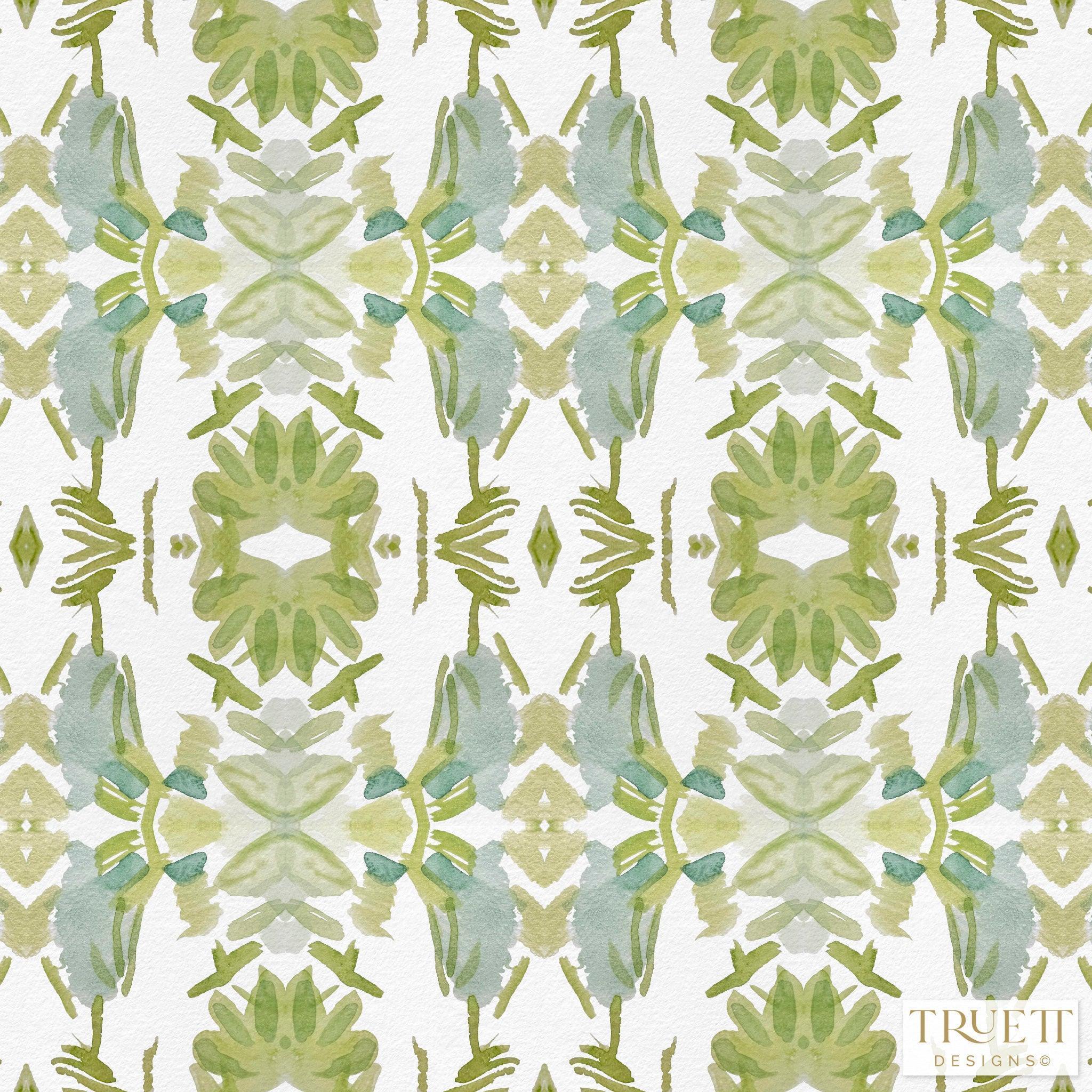 Wildflowers I White & Apple Green luxury wallpaper featuring an abstract floral pattern on a soft white ground with fresh apple green tones, sustainably printed in England for luxury homes, designer-curated interiors, powder rooms, bedrooms, and thoughtfully layered living spaces.