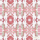 Luxury floral wallpaper featuring an artistic wildflower pattern in strawberry pink, blush, and soft green tones, designed for modern traditional interiors, bedrooms, powder rooms, and collected homes.