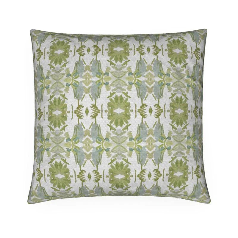 Wildflowers I White & Apple Green luxury pillow featuring an artistic floral pattern on a soft white ground, handcrafted in England for traditional, modern traditional, and layered interior design projects.