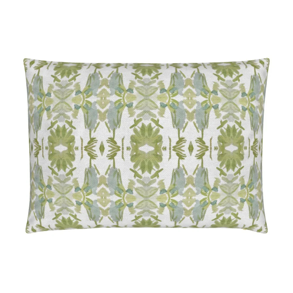 Wildflowers I White & Apple Green luxury pillow featuring an artistic floral pattern on a soft white ground, handcrafted in England for traditional, modern traditional, and layered interior design projects.