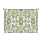 Wildflowers I White & Apple Green luxury pillow featuring an artistic floral pattern on a soft white ground, handcrafted in England for traditional, modern traditional, and layered interior design projects.