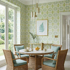 Wildflowers I White & Apple Green luxury wallpaper featuring an abstract floral pattern on a soft white ground with fresh apple green tones, sustainably printed in England for luxury homes, designer-curated interiors, powder rooms, bedrooms, and thoughtfully layered living spaces.