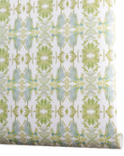 Wildflowers I White & Apple Green luxury wallpaper featuring an abstract floral pattern on a soft white ground with fresh apple green tones, sustainably printed in England for luxury homes, designer-curated interiors, powder rooms, bedrooms, and thoughtfully layered living spaces.
