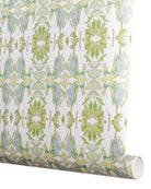Wildflowers I White & Apple Green luxury wallpaper featuring an abstract floral pattern on a soft white ground with fresh apple green tones, sustainably printed in England for luxury homes, designer-curated interiors, powder rooms, bedrooms, and thoughtfully layered living spaces.