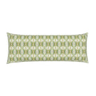 Luxury green floral bolster pillow with a delicate small repeat botanical pattern, designed for layered beds and collected modern traditional interiors.